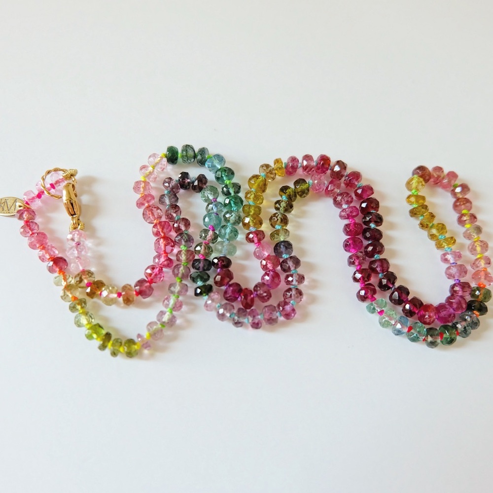 Watermelon Tourmaline Candy Necklace 14K Yellow Gold
